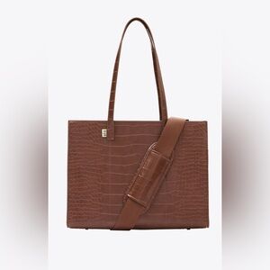 BEIS Brown Croc-Embossed Tote Bag